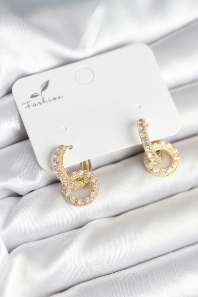 Gold Renk Pirinç Zirkon Taşlı Halka Model Kadın Küpe Gold Renk Pirinç Zirkon Taşlı Halka Model Kadın Küpe