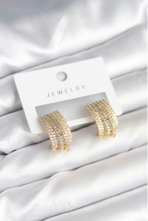 Zirkon Taşlı şerit Model Gold Renk Pirinç Kadın Küpe Zirkon Taşlı şerit Model Gold Renk Pirinç Kadın Küpe
