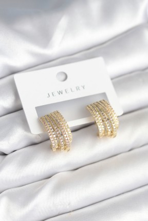Zirkon Taşlı şerit Model Gold Renk Pirinç Kadın Küpe Zirkon Taşlı şerit Model Gold Renk Pirinç Kadın Küpe