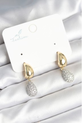 Gold Renk Zirkon Taşlı Damla Pirinç Kadın Küpe Gold Renk Zirkon Taşlı Damla Pirinç Kadın Küpe