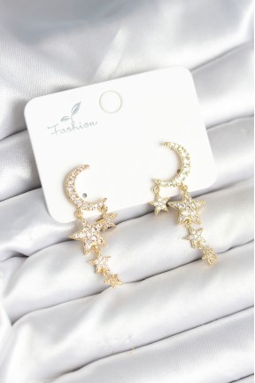 Ay Ve Yıldız Model Gold Renk Pirinç Kadın Küpe