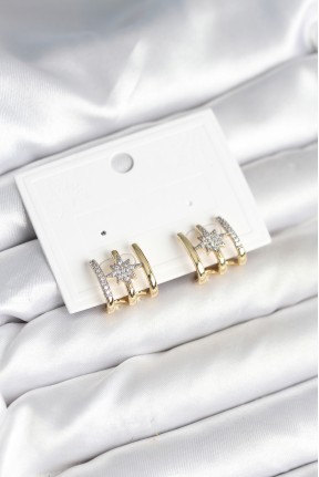 Kaburga Model Kutup Yıldızı Detaylı Gold Renk Kadın Küpe