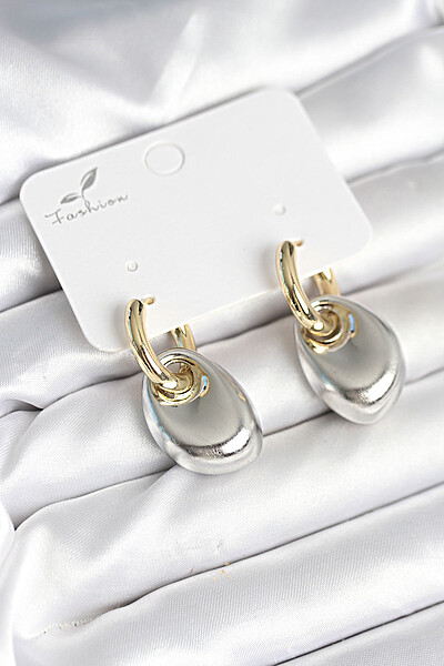 Pirinç Damla Model Gümüş Gold Renk Kadın Küpe Pirinç Damla Model Gümüş Gold Renk Kadın Küpe