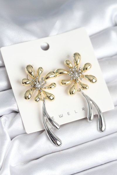 çiçek Model Gold Gümüş Renk Kadın Küpe çiçek Model Gold Gümüş Renk Kadın Küpe
