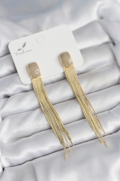 Sallantılı Krem Mineli Gold Renk Kadın Küpe Sallantılı Krem Mineli Gold Renk Kadın Küpe