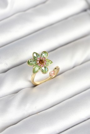 çiçek Model Yeşil Pirinç Gold Renk Yüzük çiçek Model Yeşil Pirinç Gold Renk Yüzük
