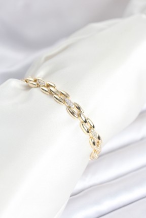 Pirinç Gold Renk Zincir Model Zirkon Taşlı Kadın Bileklik Pirinç Gold Renk Zincir Model Zirkon Taşlı Kadın Bileklik