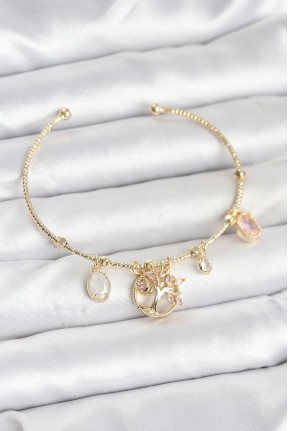 Hayat Ağacı Charmlı Gold Renk Pirinç Kadın Bileklik Hayat Ağacı Charmlı Gold Renk Pirinç Kadın Bileklik