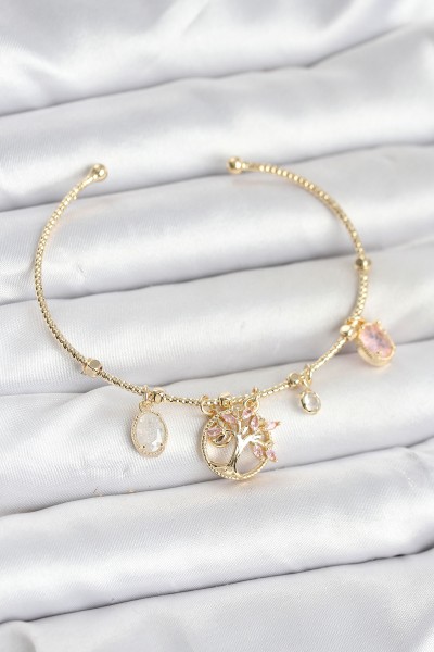 Hayat Ağacı Charmlı Gold Renk Pirinç Kadın Bileklik Hayat Ağacı Charmlı Gold Renk Pirinç Kadın Bileklik