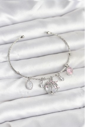 Hayat Ağacı Charmlı Gümüş Renk Pirinç Kadın Bileklik Hayat Ağacı Charmlı Gümüş Renk Pirinç Kadın Bileklik