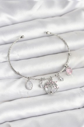 Hayat Ağacı Charmlı Gümüş Renk Pirinç Kadın Bileklik Hayat Ağacı Charmlı Gümüş Renk Pirinç Kadın Bileklik