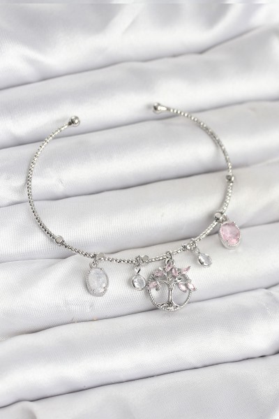 Hayat Ağacı Charmlı Gümüş Renk Pirinç Kadın Bileklik Hayat Ağacı Charmlı Gümüş Renk Pirinç Kadın Bileklik