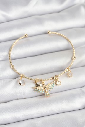 Anka Kuşu Charmlı Gold Renk Pirinç Kadın Bileklik Anka Kuşu Charmlı Gold Renk Pirinç Kadın Bileklik