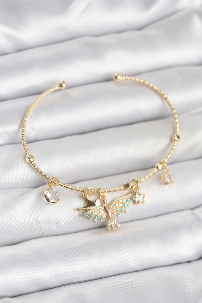 Anka Kuşu Charmlı Gold Renk Pirinç Kadın Bileklik Anka Kuşu Charmlı Gold Renk Pirinç Kadın Bileklik