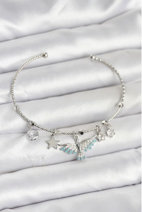 Anka Kuşu Charmlı Gümüş Renk Pirinç Kadın Bileklik Anka Kuşu Charmlı Gümüş Renk Pirinç Kadın Bileklik