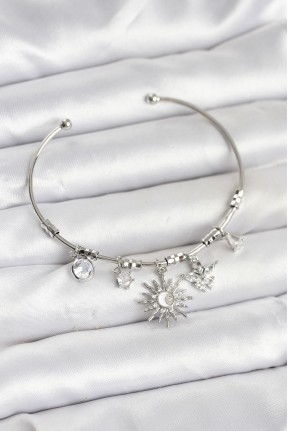 Güneş Charmlı Gümüş Renk Pirinç Kadın Bileklik Güneş Charmlı Gümüş Renk Pirinç Kadın Bileklik