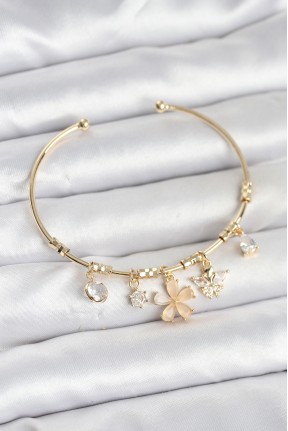 çiçek Ve Kelebek Charmlı Gold Renk Pirinç Kadın Bileklik çiçek Ve Kelebek Charmlı Gold Renk Pirinç Kadın Bileklik