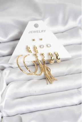 Gold Renk Pirinç Kadın 6 çift Küpe Seti Gold Renk Pirinç Kadın 6 çift Küpe Seti