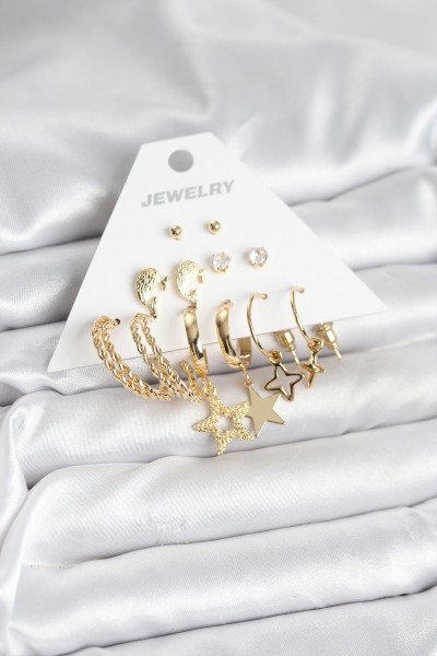 Gold Renk Yıldızlı Set 6 çift Kadın Küpe Seti Gold Renk Yıldızlı Set 6 çift Kadın Küpe Seti