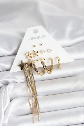 Pirinç Gold Renk 6 çift Kadın Küpe Seti Pirinç Gold Renk 6 çift Kadın Küpe Seti