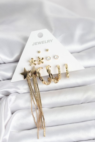 Pirinç Gold Renk 6 çift Kadın Küpe Seti Pirinç Gold Renk 6 çift Kadın Küpe Seti