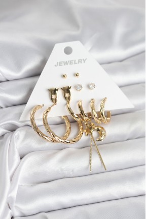 Gold Renk Pirinç 6'lı Kadın Küpe Seti Gold Renk Pirinç 6'lı Kadın Küpe Seti