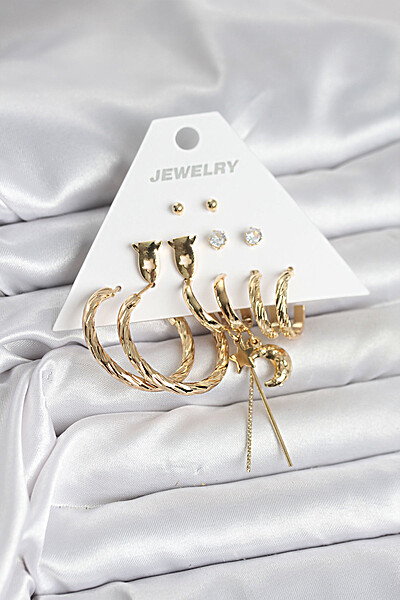 Gold Renk Pirinç 6'lı Kadın Küpe Seti Gold Renk Pirinç 6'lı Kadın Küpe Seti