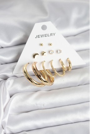 Gold Renk 6 çiftli Pirinç Kadın Küpe Seti Gold Renk 6 çiftli Pirinç Kadın Küpe Seti