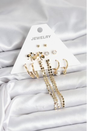 Gold Renk Pirinç 6'lı Kadın Küpe Seti Gold Renk Pirinç 6'lı Kadın Küpe Seti