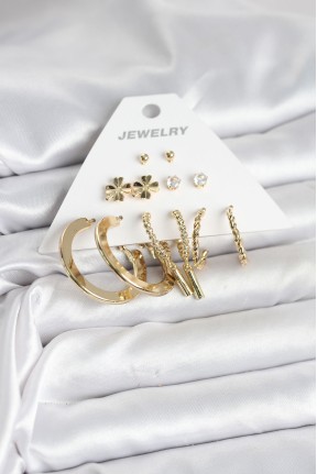 Pirinç Gold Renk 6 çift Kadın Küpe Seti Pirinç Gold Renk 6 çift Kadın Küpe Seti
