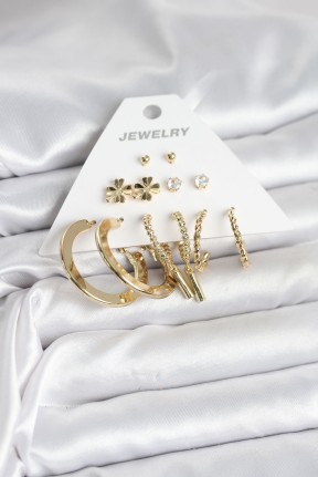 Pirinç Gold Renk 6 çift Kadın Küpe Seti