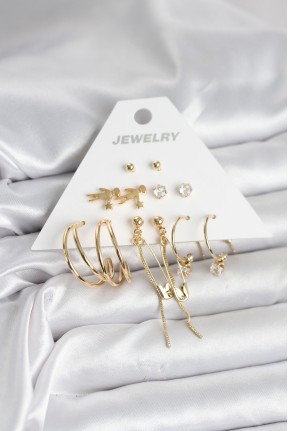 Pirinç Gold Renk 6 çiftli Kadın Küpe Seti Pirinç Gold Renk 6 çiftli Kadın Küpe Seti