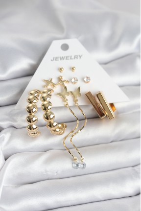 Gold Renk Pirinç 6 çift Kadın Küpe Seti Gold Renk Pirinç 6 çift Kadın Küpe Seti