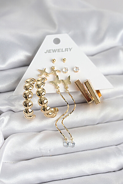 Gold Renk Pirinç 6 çift Kadın Küpe Seti Gold Renk Pirinç 6 çift Kadın Küpe Seti