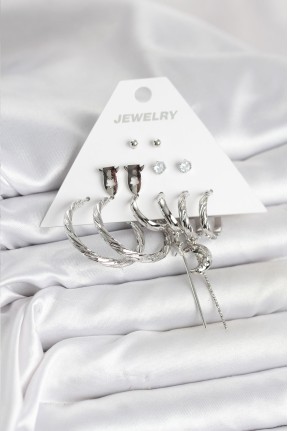 Gümüş Renk Pirinç 6'lı Kadın Küpe Seti Gümüş Renk Pirinç 6'lı Kadın Küpe Seti