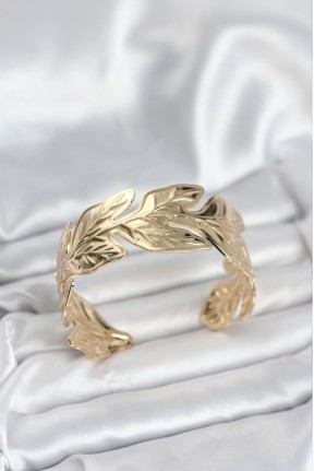 Gold Renk Pirinç Levha Yaprak Model Kadın Bileklik Gold Renk Pirinç Levha Yaprak Model Kadın Bileklik