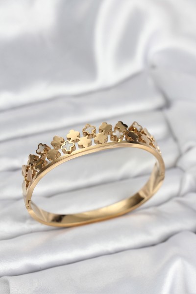 316l çelik Gold Renk Minimal Yoncalı Kadın Kelepçe Bileklik 316l çelik Gold Renk Minimal Yoncalı Kadın Kelepçe Bileklik
