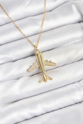 316l çelik Zincir Gold Renk Uçak Model Kadın Kolye 316l çelik Zincir Gold Renk Uçak Model Kadın Kolye