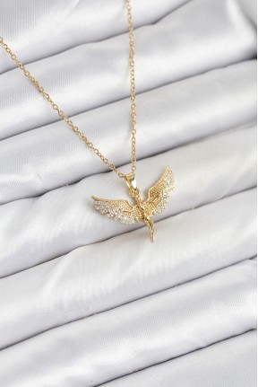 316l çelik Zincir Gold Renk Melek Model Kadın Kolye 316l çelik Zincir Gold Renk Melek Model Kadın Kolye