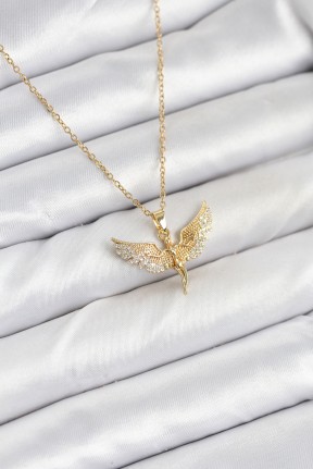 316l çelik Zincir Gold Renk Melek Model Kadın Kolye 316l çelik Zincir Gold Renk Melek Model Kadın Kolye