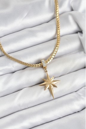 316l çelik Zincir Gold Renk Kutup Yıldızı Model Kadın Kolye 316l çelik Zincir Gold Renk Kutup Yıldızı Model Kadın Kolye