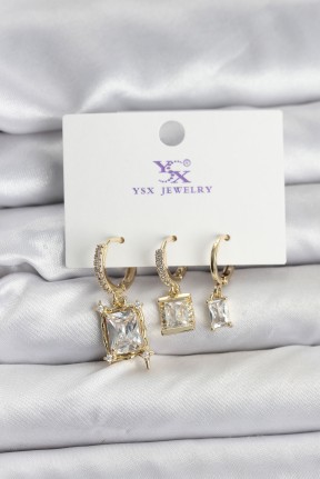 Gold Renk Zirkon Taşlı Kadın Küpe Gold Renk Zirkon Taşlı Kadın Küpe