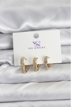 Gold Renk Pirinç Zirkon Taşlı Kalpli Kadın Küpe Gold Renk Pirinç Zirkon Taşlı Kalpli Kadın Küpe