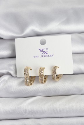 Gold Renk Pirinç Zirkon Taşlı Kalpli Kadın Küpe Gold Renk Pirinç Zirkon Taşlı Kalpli Kadın Küpe