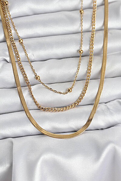 316l çelik Gold Renk 3'lü Kadın Kolye 316l çelik Gold Renk 3'lü Kadın Kolye