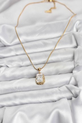 316l çelik Zincir Gold Renk Zirkon Taşlı Kadın Kolye