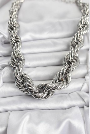 Pirinç Gümüş Renk Sarmal Halat Model Kadın Kolye Pirinç Gümüş Renk Sarmal Halat Model Kadın Kolye