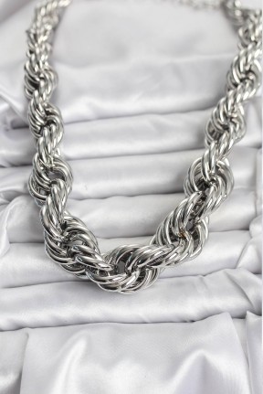 Pirinç Gümüş Renk Sarmal Halat Model Kadın Kolye Pirinç Gümüş Renk Sarmal Halat Model Kadın Kolye