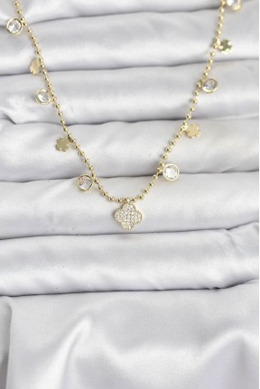 Pirinç Gold Renk Yonca Model Kadın Kolye Pirinç Gold Renk Yonca Model Kadın Kolye