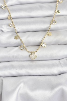 Pirinç Gold Renk Yonca Model Kadın Kolye Pirinç Gold Renk Yonca Model Kadın Kolye